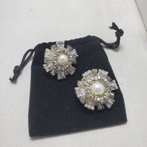Ali Khan rhinestone pearl clip earring with gift box